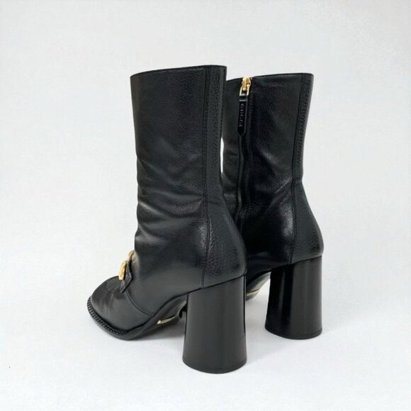 Gucci Boots Short Boots Shoes Leather Black Gold Chain Belt main image 5